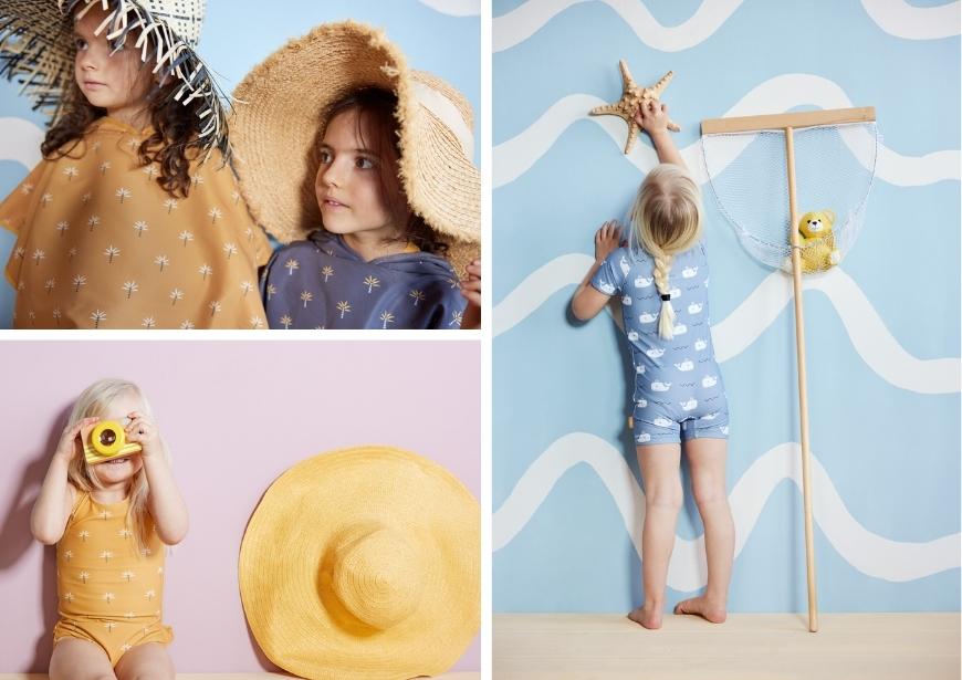 filles avec maillots de bain, chapeau et accessoires de plage